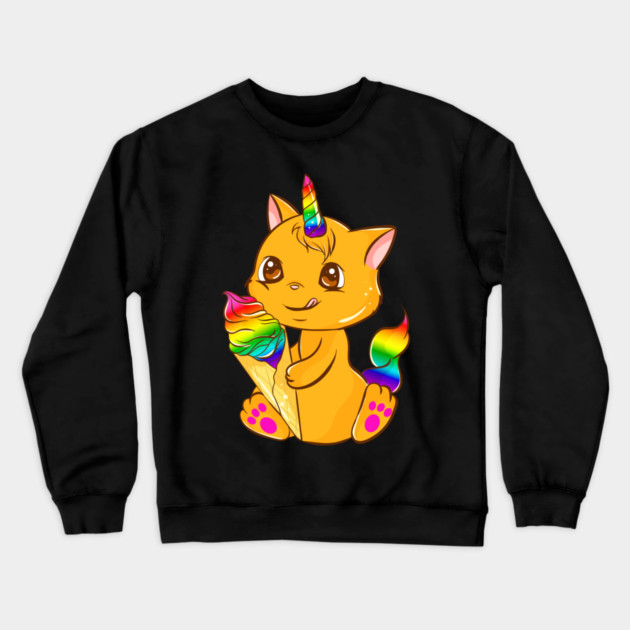 Rainbow Pride Caticorn Kawaii Anime with Ice cream Crewneck Sweatshirt by creative