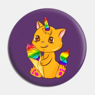 Rainbow Pride Caticorn Kawaii Anime with Ice cream Pin