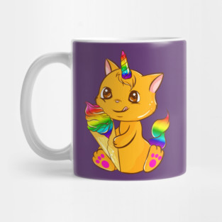Rainbow Pride Caticorn Kawaii Anime with Ice cream Mug