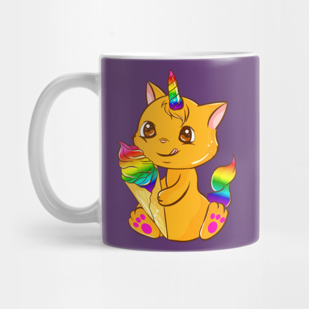 Rainbow Pride Caticorn Kawaii Anime with Ice cream by creative