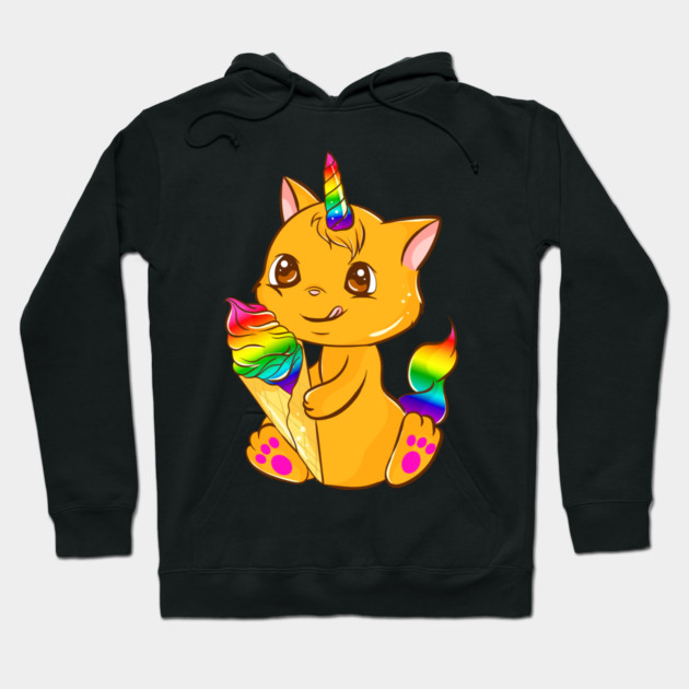 Rainbow Pride Caticorn Kawaii Anime with Ice cream Hoodie by creative