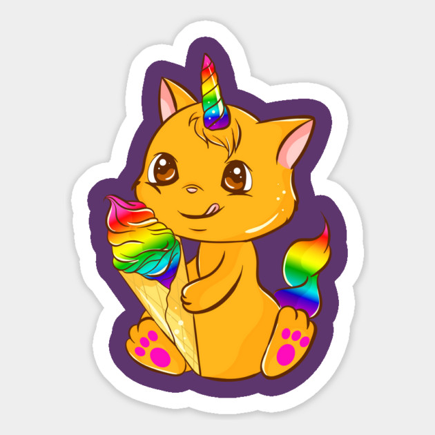Rainbow Pride Caticorn Kawaii Anime with Ice cream Magnet by creative