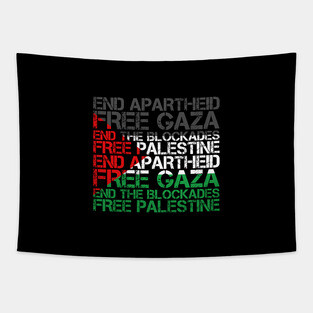 Palestine Flag Wordcloud - End Apartheid Free Palestine Tapestry