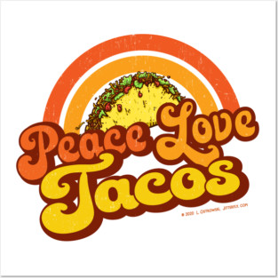 PEACE LOVE TACOS - Distressed Retro Rainbow Posters and Art