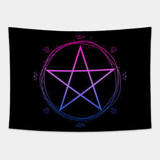 Bisexual Pentagram Wiccan Pagan Bi Pride Flag Boho Floral Tapestry
