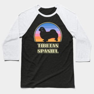 Tibetan Spaniel Vintage Sunset Dog Baseball T-Shirt