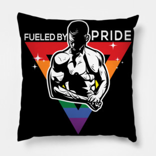 Fueled by Pride Gay Pride Guy in Rainbow Triangle Gift Pillow
