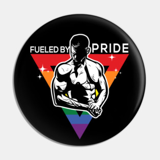 Fueled by Pride Gay Pride Guy in Rainbow Triangle Gift Pin