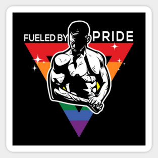 Fueled by Pride Gay Pride Guy in Rainbow Triangle Gift Sticker