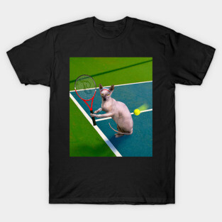Sphynx Hairless Cat Playing Tennis T-Shirt