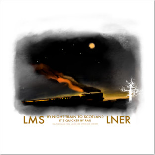 Gorgeous Old LMS LNER Steam Train Poster Posters and Art