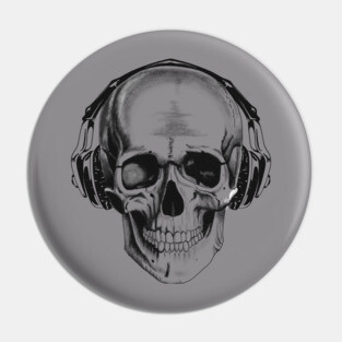 Skull with headphones Pin