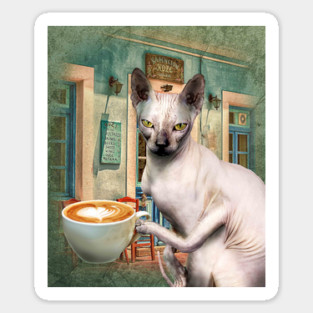 Sphynx Hairless Cat With Coffee Sticker