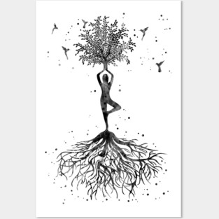 Yoga tree with hummingbirds Posters and Art