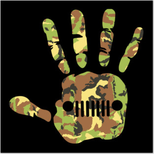 Jeep Hand Palm Print Camo, Funny Camouflage Design Old Cars for Jeep Lovers Posters and Art