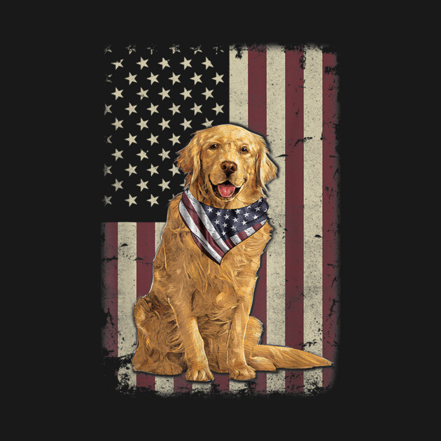 Golden Retriever American Flag Bandana 4th Of July Tshirt T-Shirt