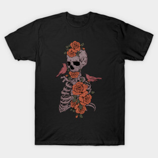 Floral Skeleton and birds T-Shirt