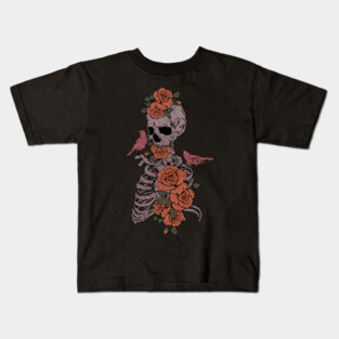 Floral Skeleton and birds Kids T-Shirt