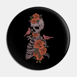 Floral Skeleton and birds Pin