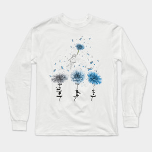 Diabetes awareness Faith Hope Love Sunflower Type 1 Diabetes Gifts Long Sleeve T-Shirt