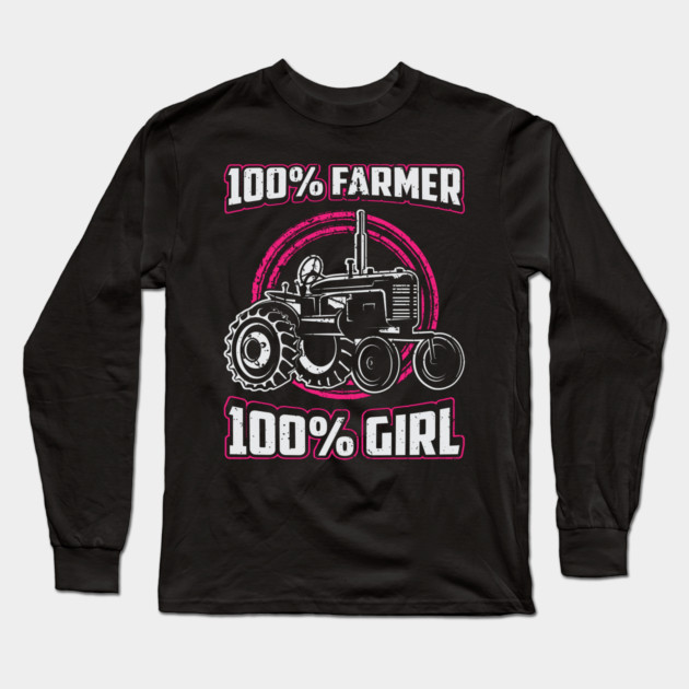 100% Farmer 100% Girl Farmer Babe Country Girl Long Sleeve T-Shirt by belownormal