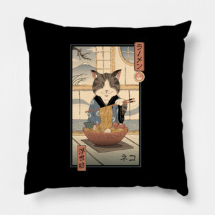 Neko Ramen Cat Ukiyo-e Pillow