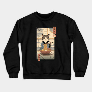 Neko Ramen Cat Ukiyo-e Crewneck Sweatshirt