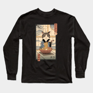 Neko Ramen Cat Ukiyo-e Long Sleeve T-Shirt