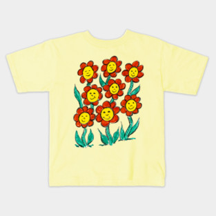 Happy Face Flowers watercolor Kids T-Shirt
