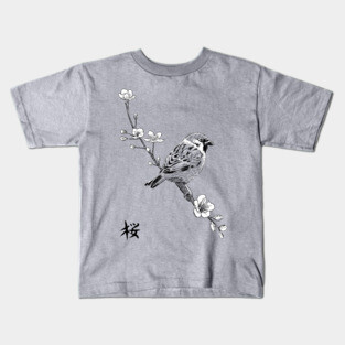 Sparrow on cherry Kids T-Shirt