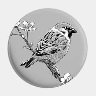 Sparrow on cherry Pin