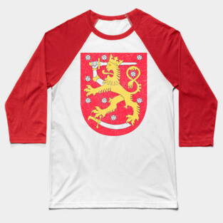 Finland Lion Coat Of Arms / Retro Faded Design Baseball T-Shirt
