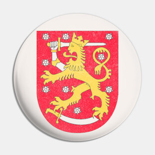 Finland Lion Coat Of Arms / Retro Faded Design Pin