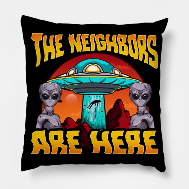 Aliens are here UFO abduction design Pillow by creative
