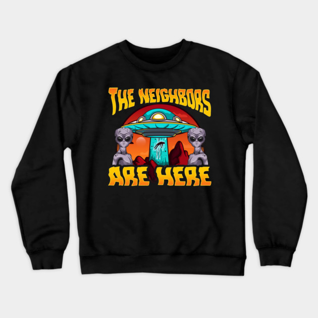 Aliens are here UFO abduction design Crewneck Sweatshirt by creative