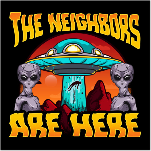 Aliens are here UFO abduction design Wall Art by creative
