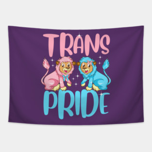 Trans Pride Cute Pink & Baby Blue Lions Gift Tapestry