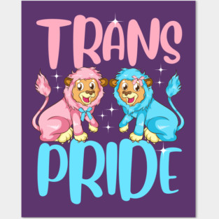 Trans Pride Cute Pink & Baby Blue Lions Gift Posters and Art