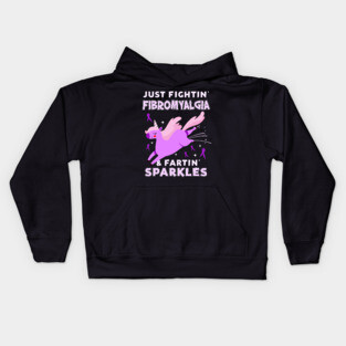 Fibromyalgia funny unicorn farting sparkles Kids Hoodie