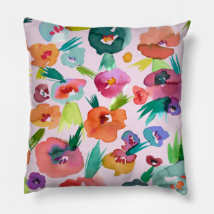 Pocket - Tropical Watercolor Flowers Pillow