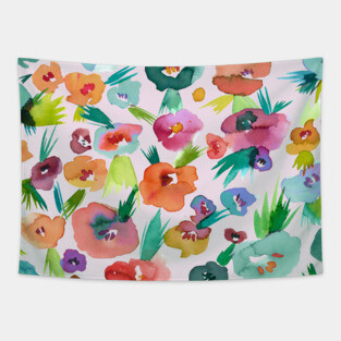 Pocket - Tropical Watercolor Flowers Tapestry