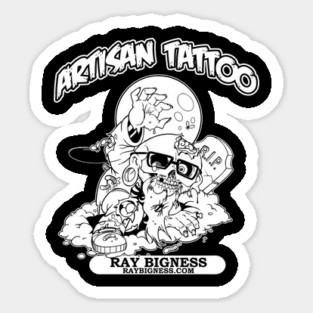 Ray Bigness - Artisan Tattoo - Black & White Sticker