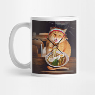 Funny Cat Eating Ramen Noodles Mug
