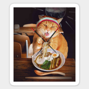 Funny Cat Eating Ramen Noodles Sticker