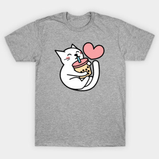 Cute White Cat Sipping Bubble Tea - Kawaii Boba Tea T-Shirt