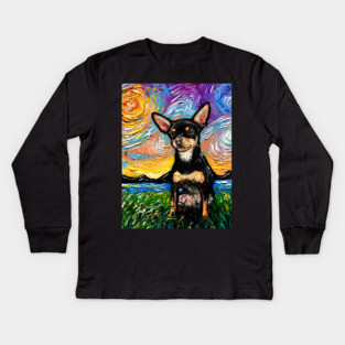 Short Hair Black and Tan Chihuahua Night Kids Long Sleeve T-Shirt