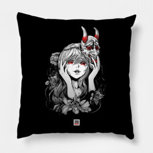 Oni Mask Japanese Yandere Girl Pillow
