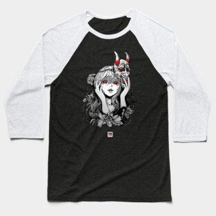 Oni Mask Japanese Yandere Girl Baseball T-Shirt
