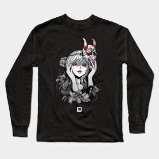 Oni Mask Japanese Yandere Girl Long Sleeve T-Shirt