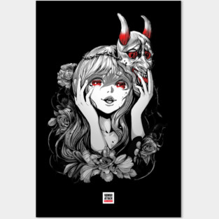 Oni Mask Japanese Yandere Girl Posters and Art
